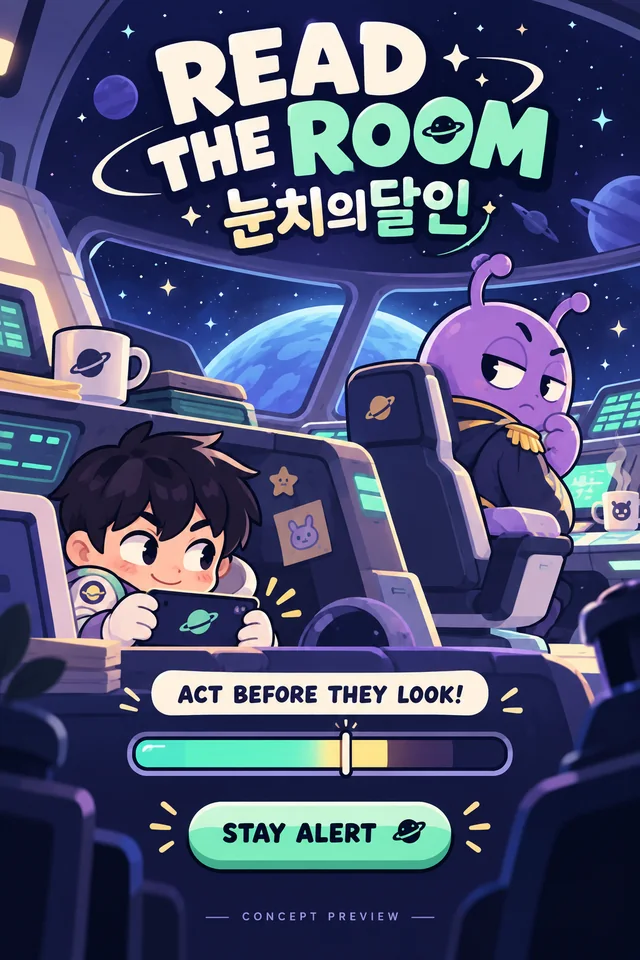 Alien theme concept: in a spaceship cockpit, the hero watches an alien captain's gaze